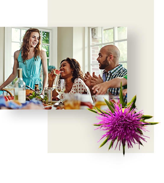 A family enjoying their meal in bright room.