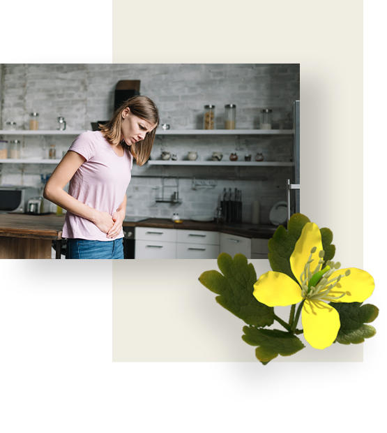 Woman is holding her stomach in pain